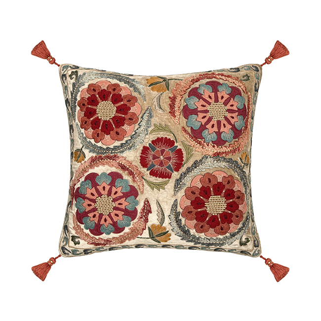 Retro Floral Tassel Square Pillow