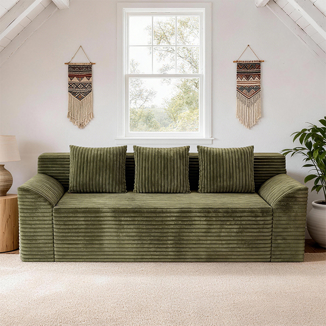 Green corduroy loveseat - alternate view